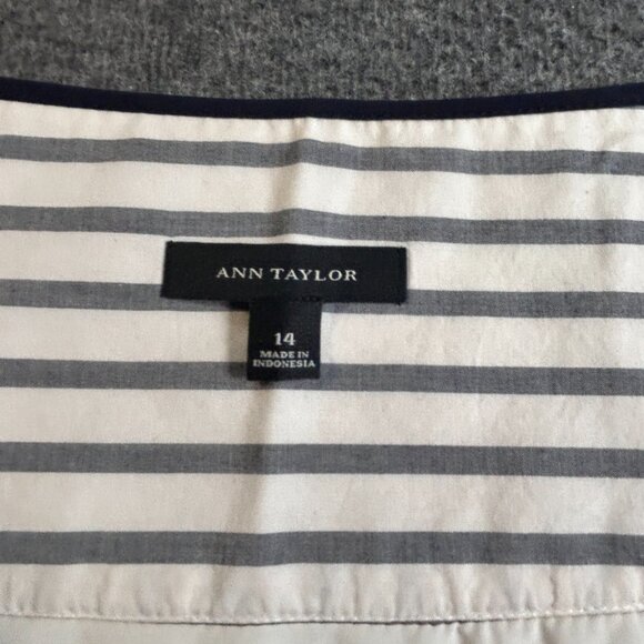 Ann Taylor LOFT Pleated A-Line Skirt Women Size 14 Knee Length Ivory Blue Stripe - Picture 6 of 9